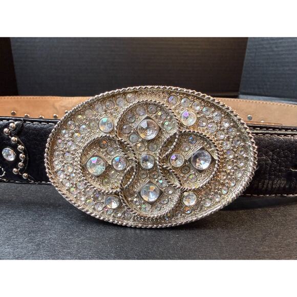 Tony Lama Black Leather Rhinestone Belt Size 38 C50493 main image 13
